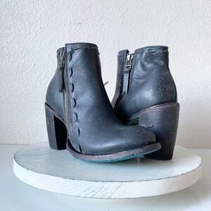 Lane Buckshire Cowboy Ankle Boots 7.5 Black Leather Western Wear Booties Cowgirl
